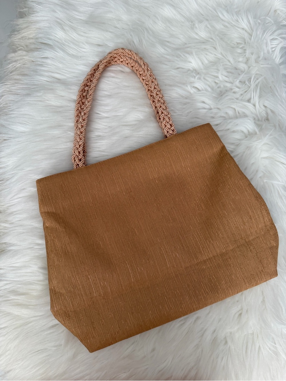 Woven Handle Tote Bag in Camel Brown